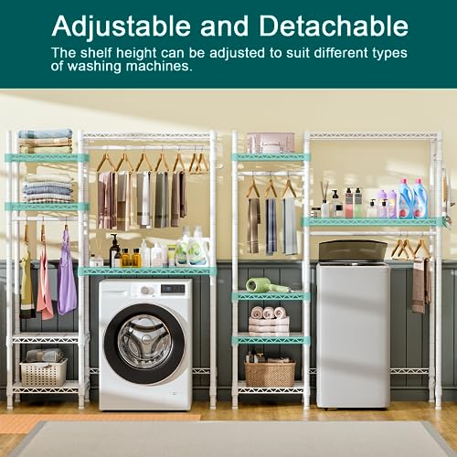 Over The Washer and Dryer Storage with 6 Shelves and 2 Hanger Rods, 47.2”W x 13.4”D x 77.4”H F1644