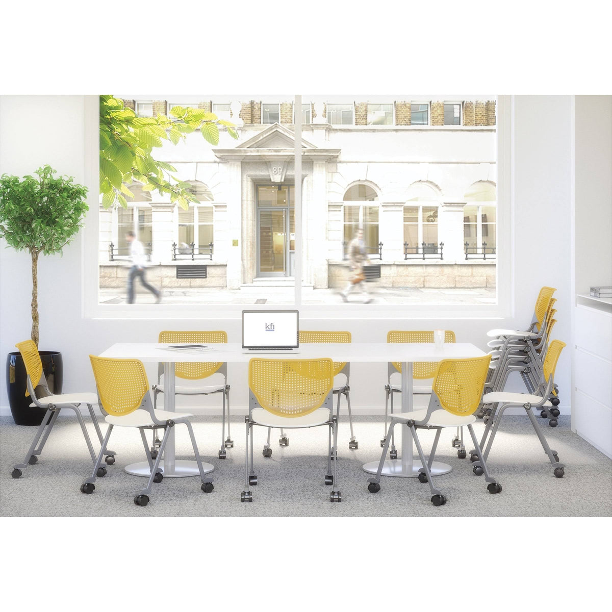 White Stack Chair with Casters T884