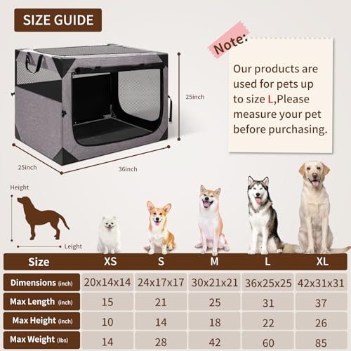 36x25x25 Inch Grey Foldable Dog Crate with 3-Door A51635
