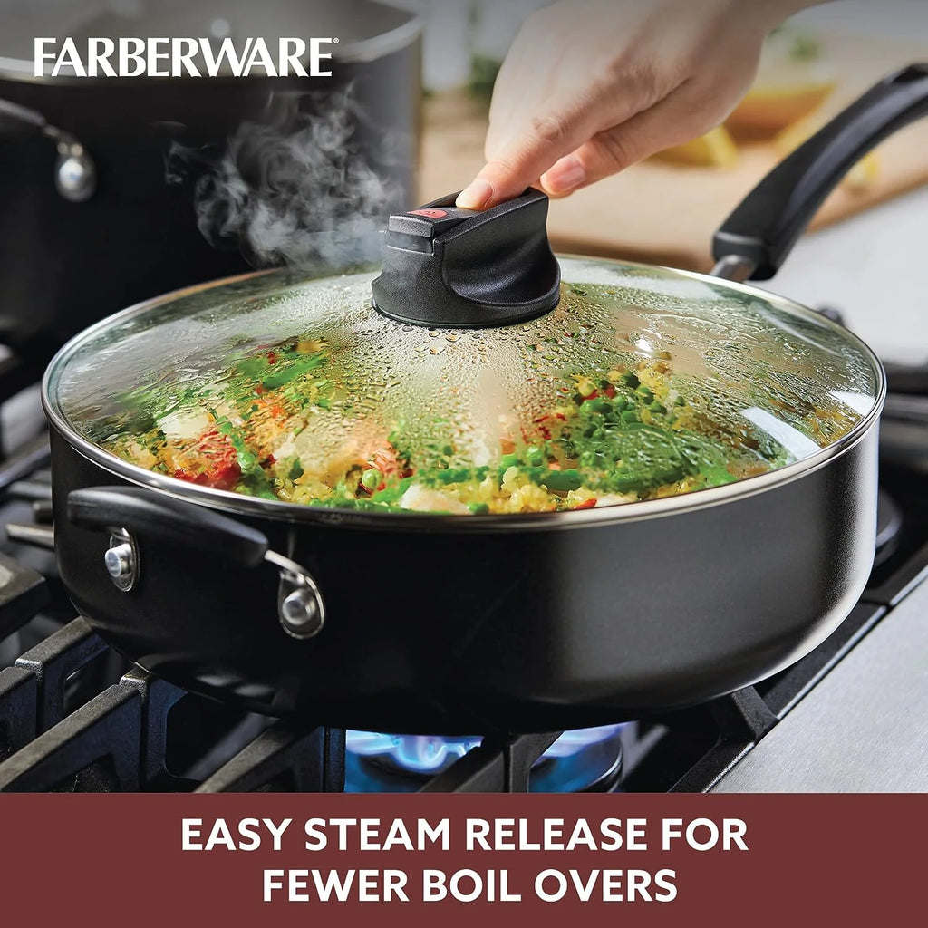 Black 6 Quart Nonstick Saute Pan with Lid E600