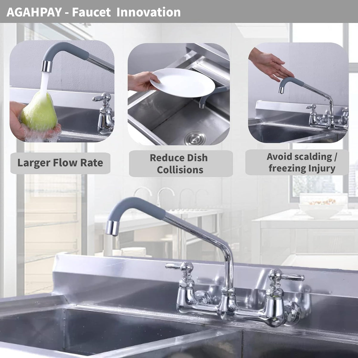 Wall Mount Commercial Sink Faucet with 8 Inch Center N54657