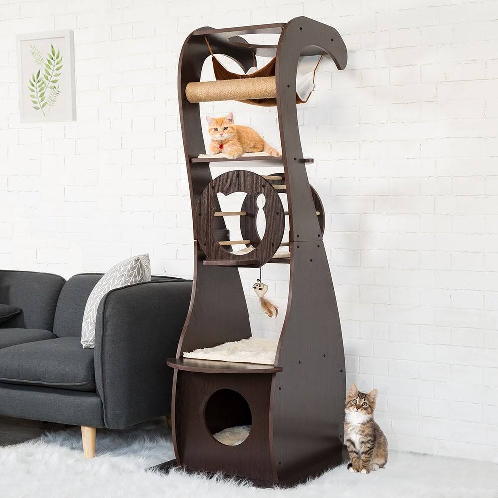 Brown Wood Cat Tree with Scratching Post L775