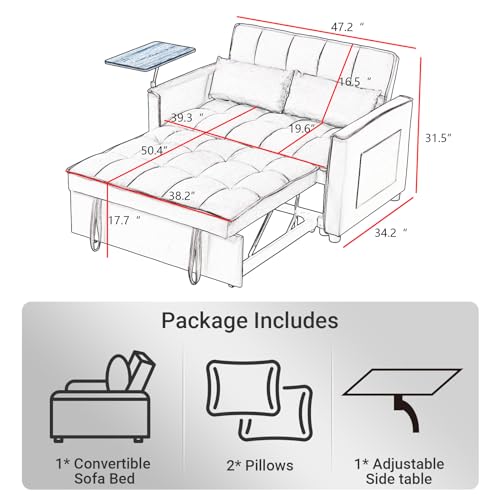 Black Velvet Convertible Sleeper Sofa Bed with 2 Pillows T60786