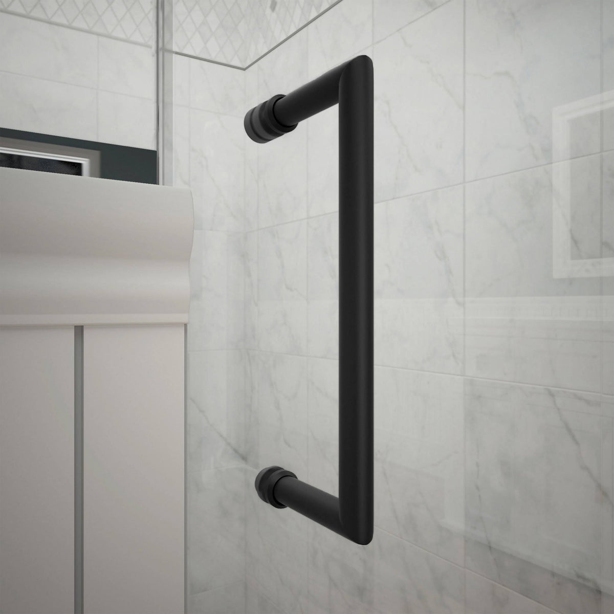 Satin Black Frameless Hinged Shower Door with Shelves W221534