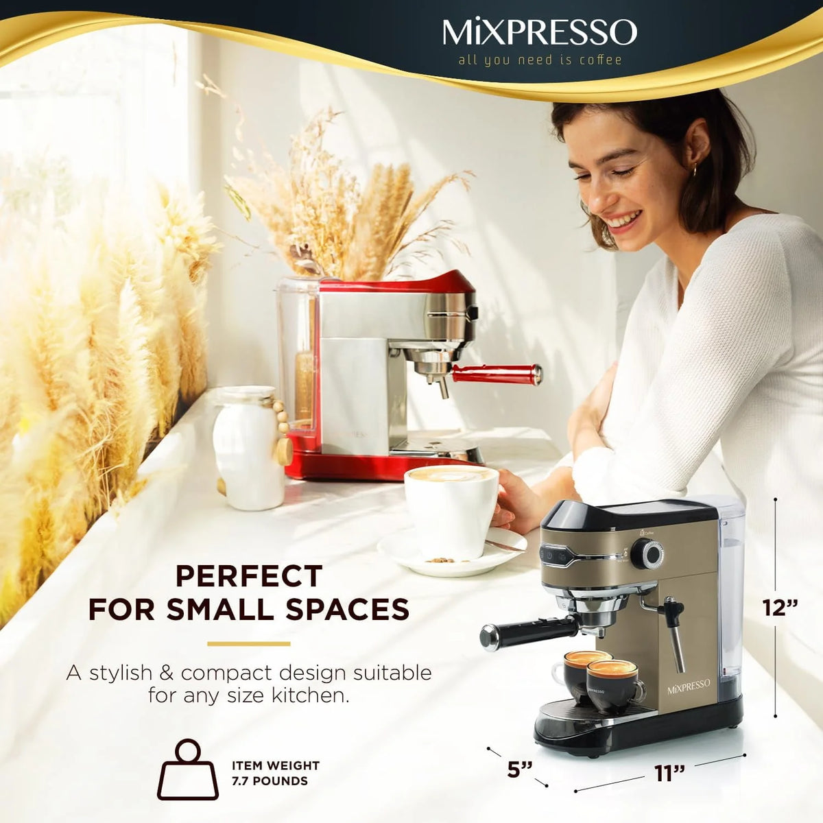 Automatic Espresso Machine with Milk Frother 15-Bar, 37-Oz Red X842