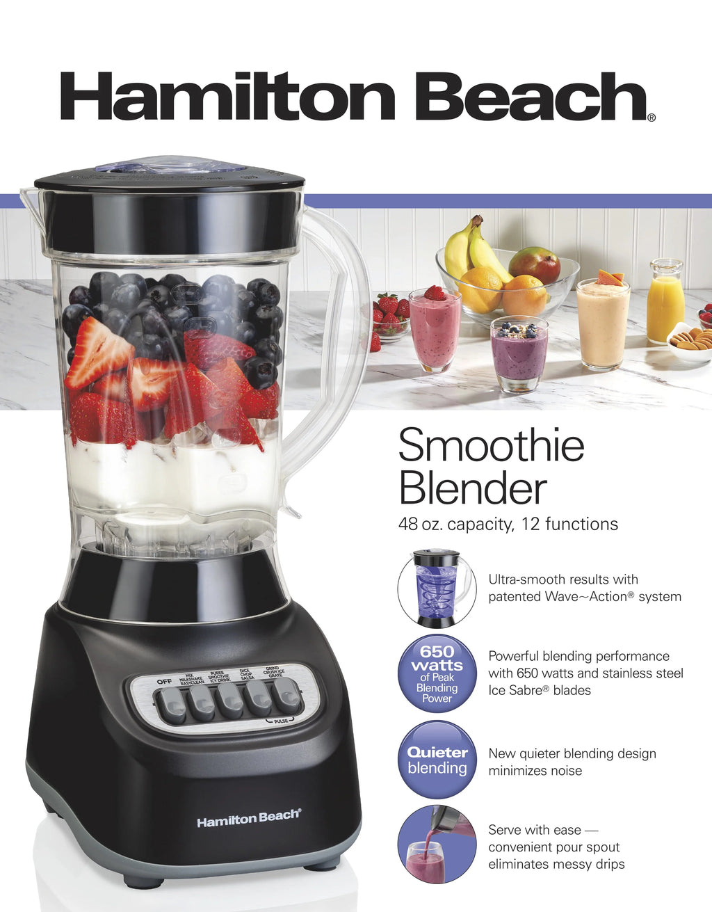 48 oz Black Smoothie Blender L5585