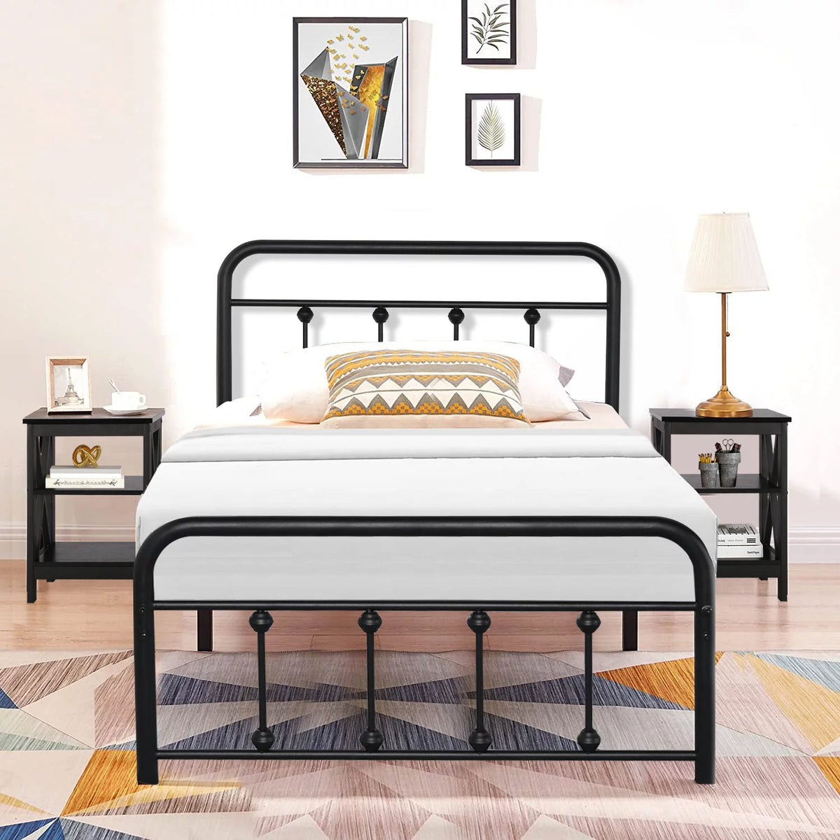 3-Piece Bedroom Set with Metal Bed Frame and 2 Nightstand J177914