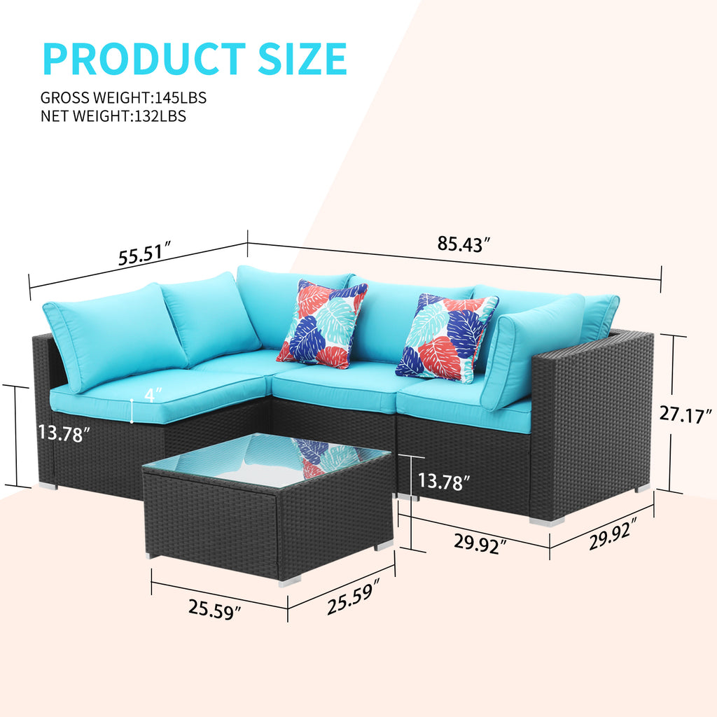 Blue 5 Pieces Outdoor Patio Conversation Sofa Set I30287