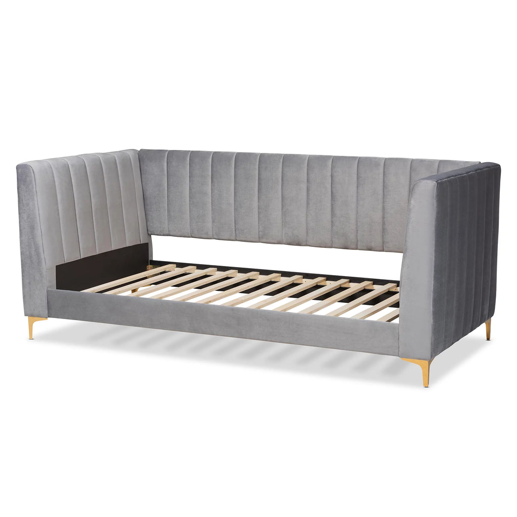 Light Grey Velvet Upholstered Gold Finished Twin Daybed A386779