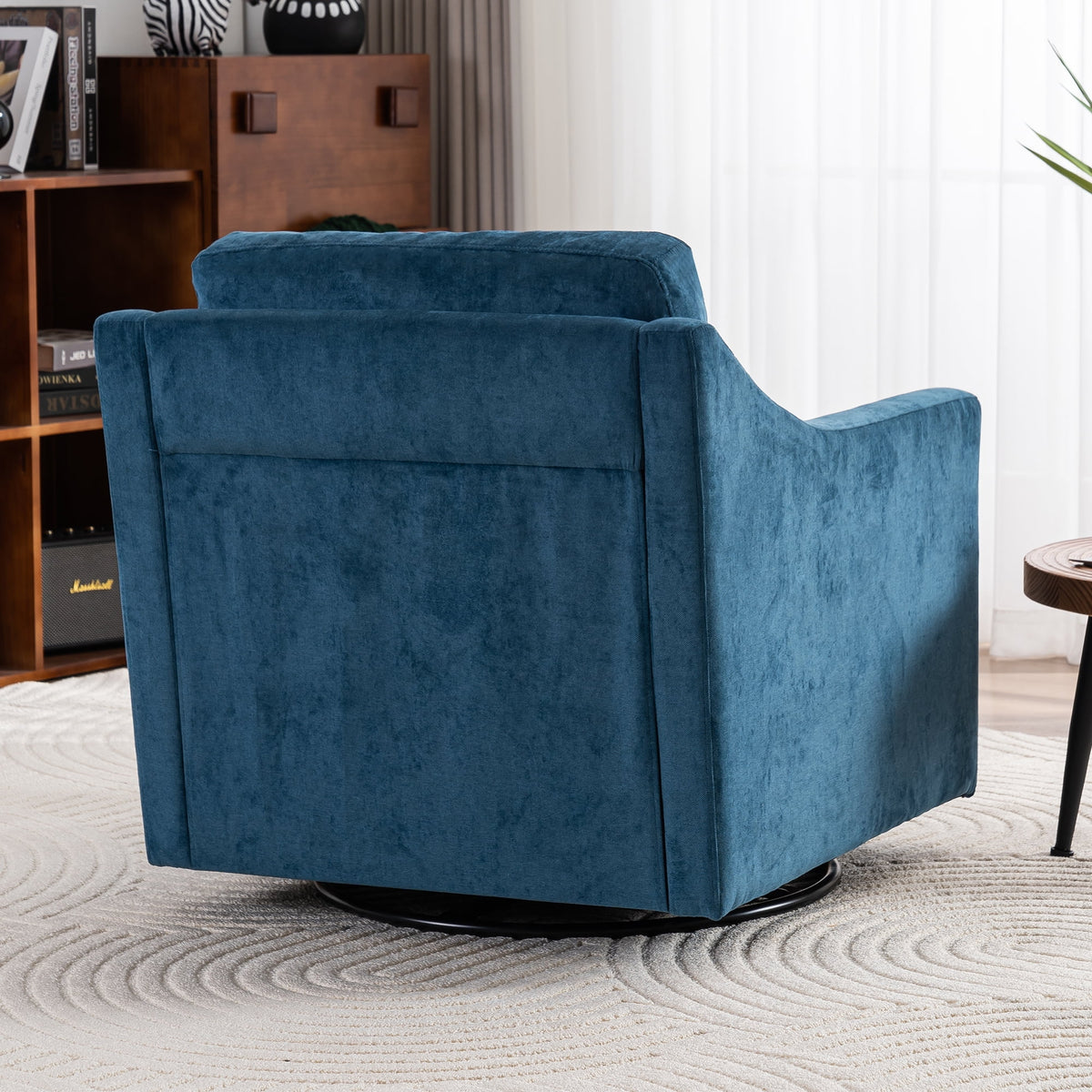 Navy Blue Linen Fabric Swivel Accent Chair E592153
