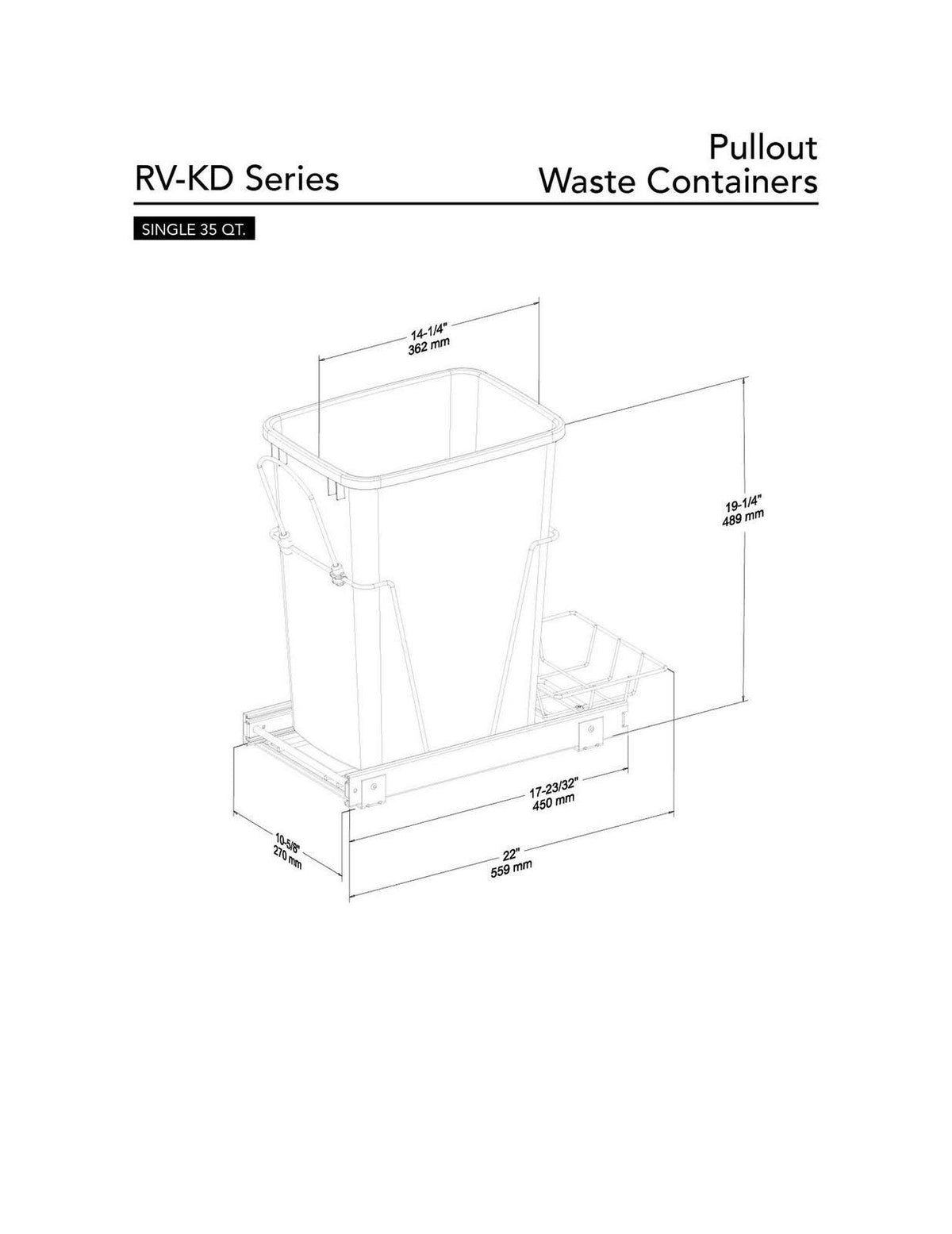 Black and Chrome Pull-Out Waste Container with Rear Basket C642314