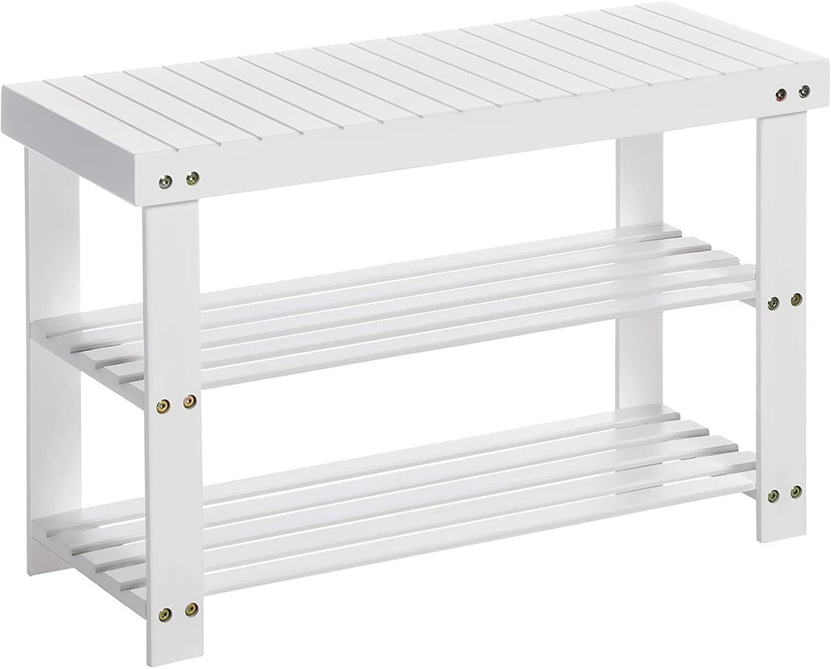 White 3-Tier Bamboo Shoe Rack Bench G220785