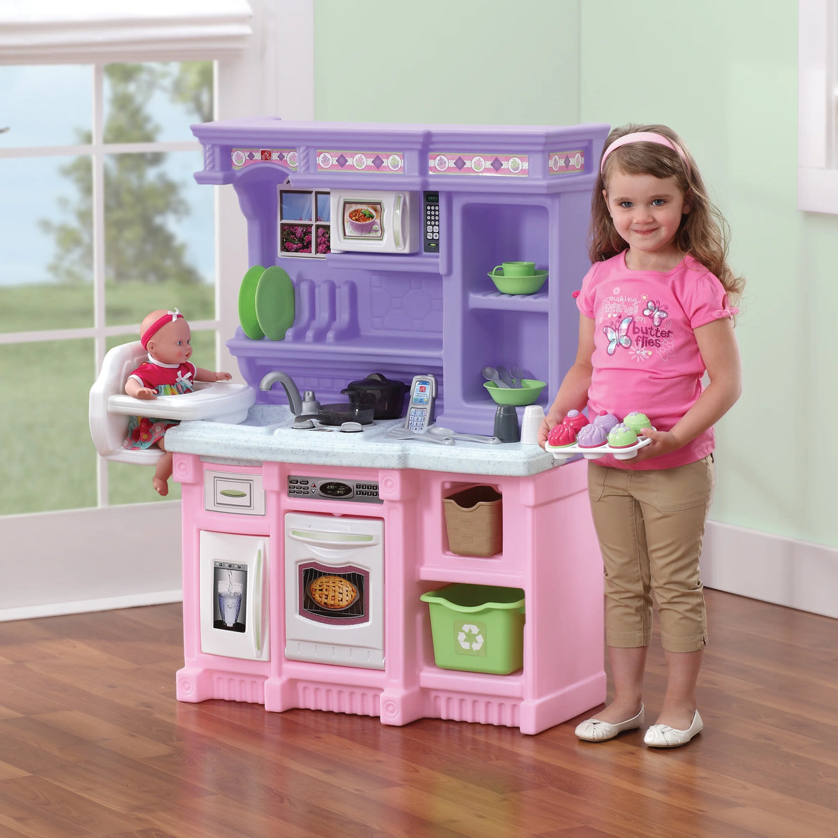Pink Toddler Plastic Kitchen Playset with 30 Piece Play Set H98869