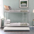 White Twin-Over-Twin Metal Bunk Bed with Trundle T7856