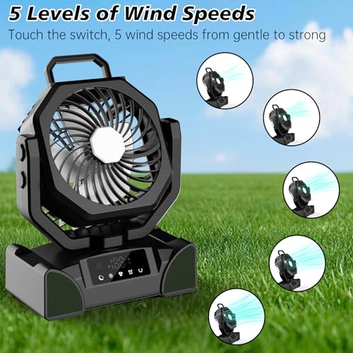20000mAh Rechargeable Portable Camping Fan with LED Lantern, Black F391