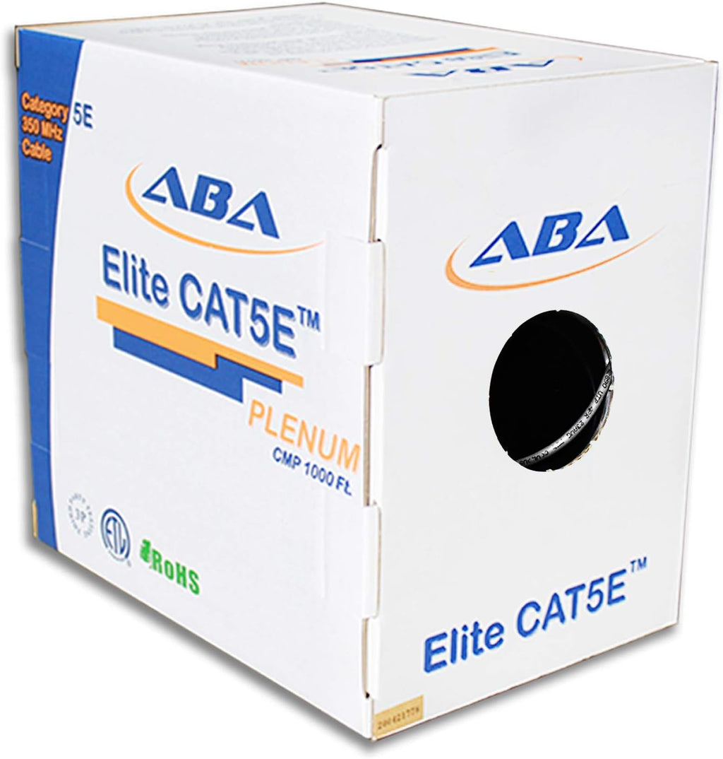 CAT5E Plenum Ethernet Cable 1000ft UTP 24AWG Solid Bare Copper Yellow R963397
