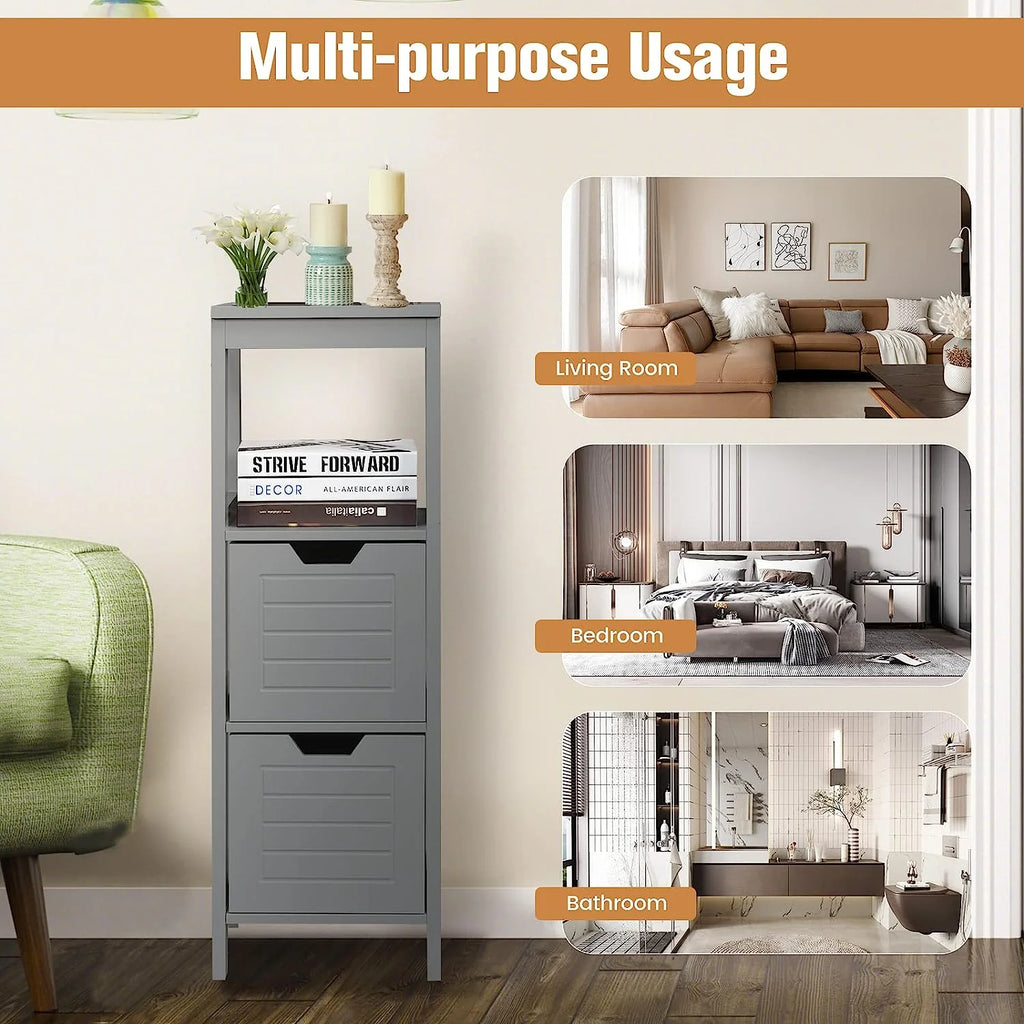 Bathroom Storage Cabinet, Freestanding Wooden Side Storage Cabinet with 2 Adjustable Drawers R9213