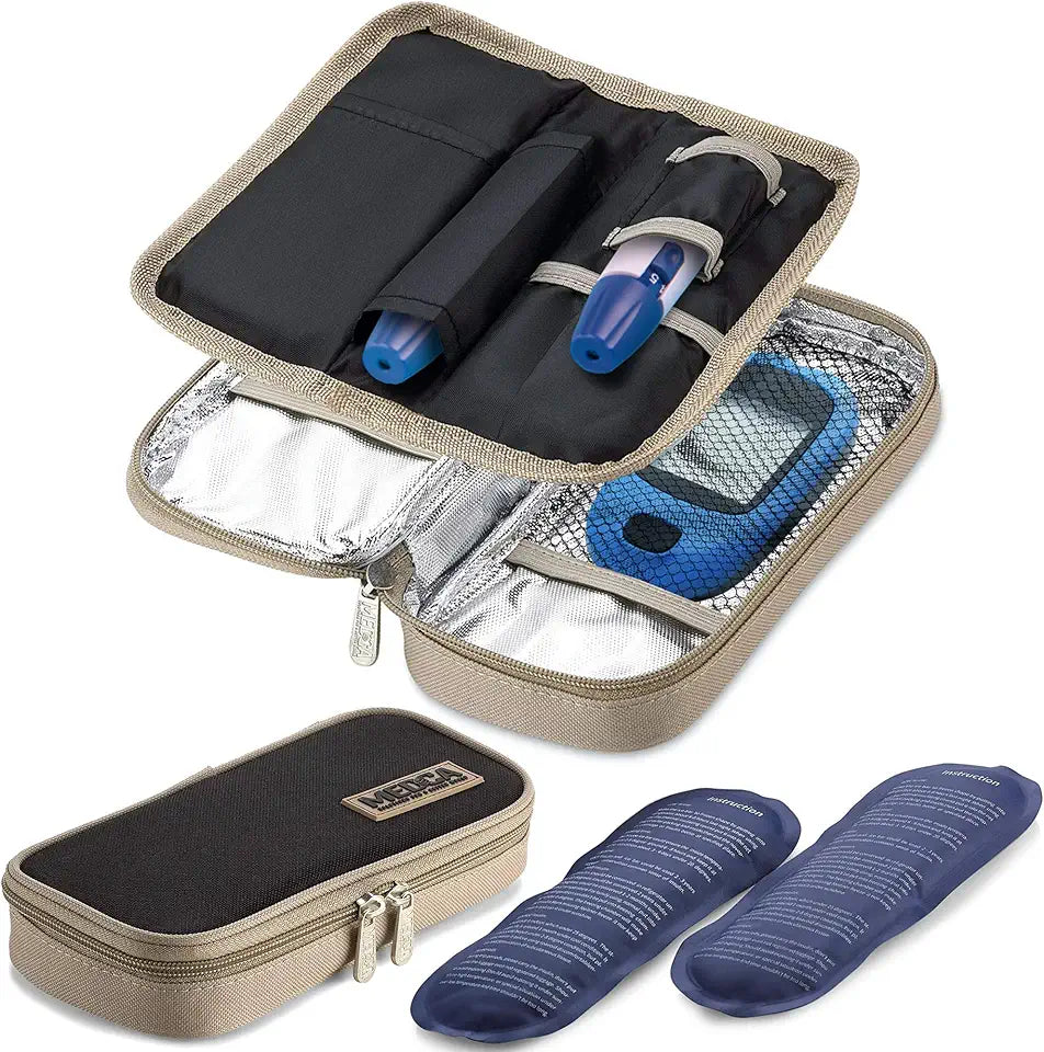 Insulated Portable Diabetic Cooler with 2 Gel Ice Packs O37574