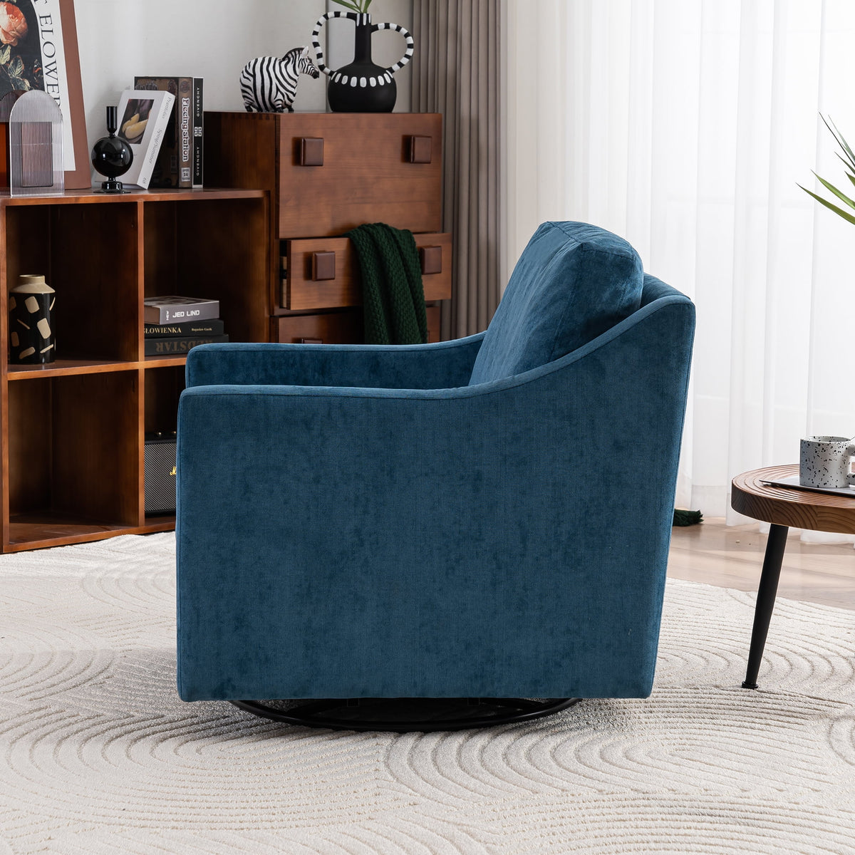 Navy Blue Linen Fabric Swivel Accent Chair E592153
