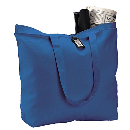 6 Pack Large Canvas Tote Bag with Zippered Closure E66457