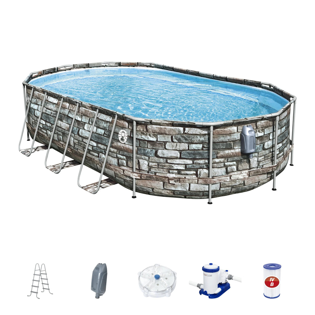 Coleman 20' Power Steel Comfort Jet Oval 48 Deep Metal Frame Above Ground Pool L937801