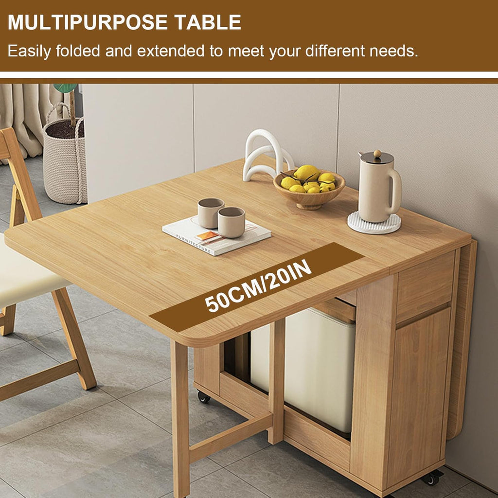 Folding Dining Table with 4 Chairs and Wheels Drop Leaf P2434