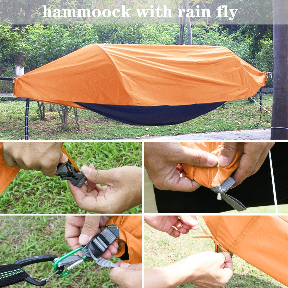 Orange Lightweight Camping Hammock Tent with Mosquito Net and Rainfly U7617