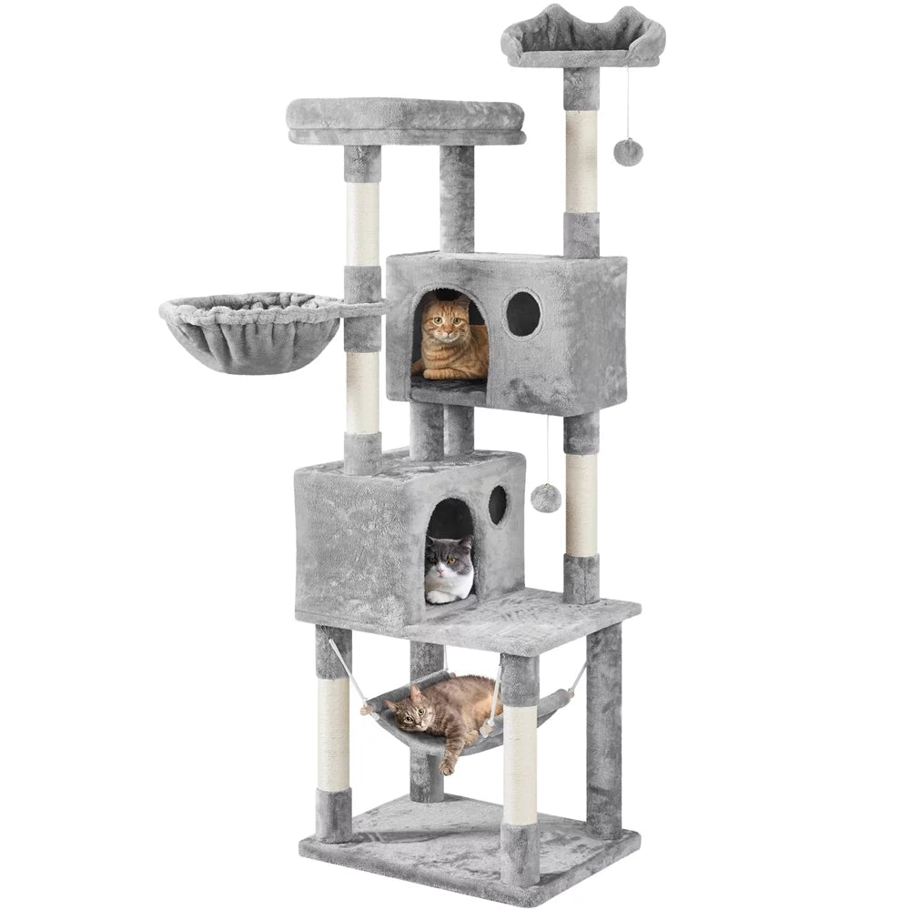Light Gray Multilevel Cat Tree with 2 Condos O248