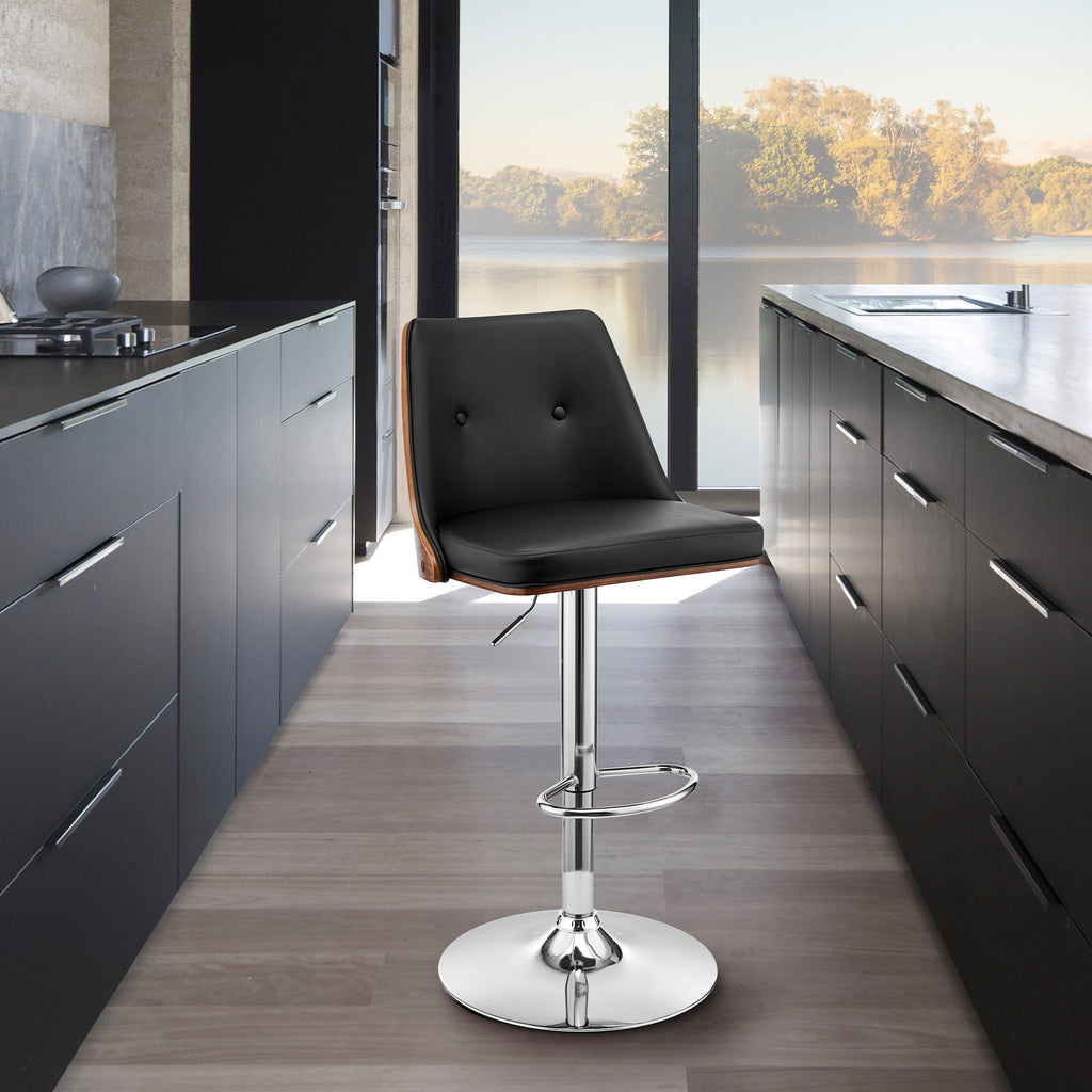 Faux Leather/Wood Swivel Bar Stool in Black/Walnut Z95923