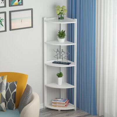 White 5-Shelf Corner Bookcase I7201
