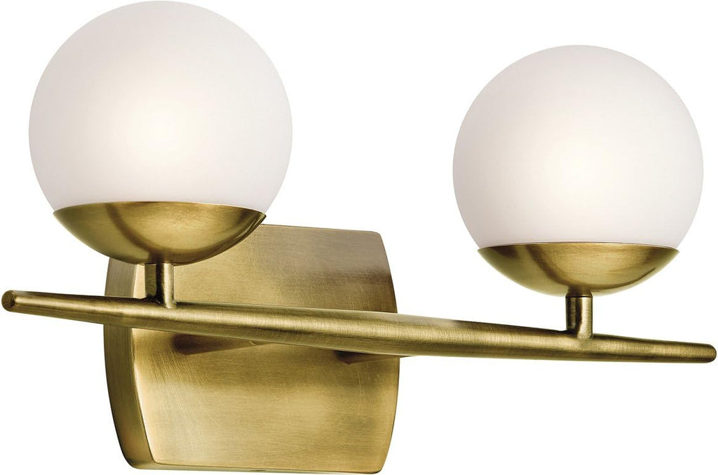 16.5 2 Light Halogen Vanity Light with Satin Etched Cased Opal Glass Natural Brass W1755