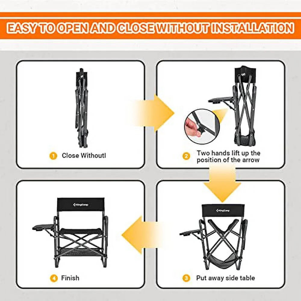 Folding Camping Chair with Side Table and Storage Pockets Black D93582