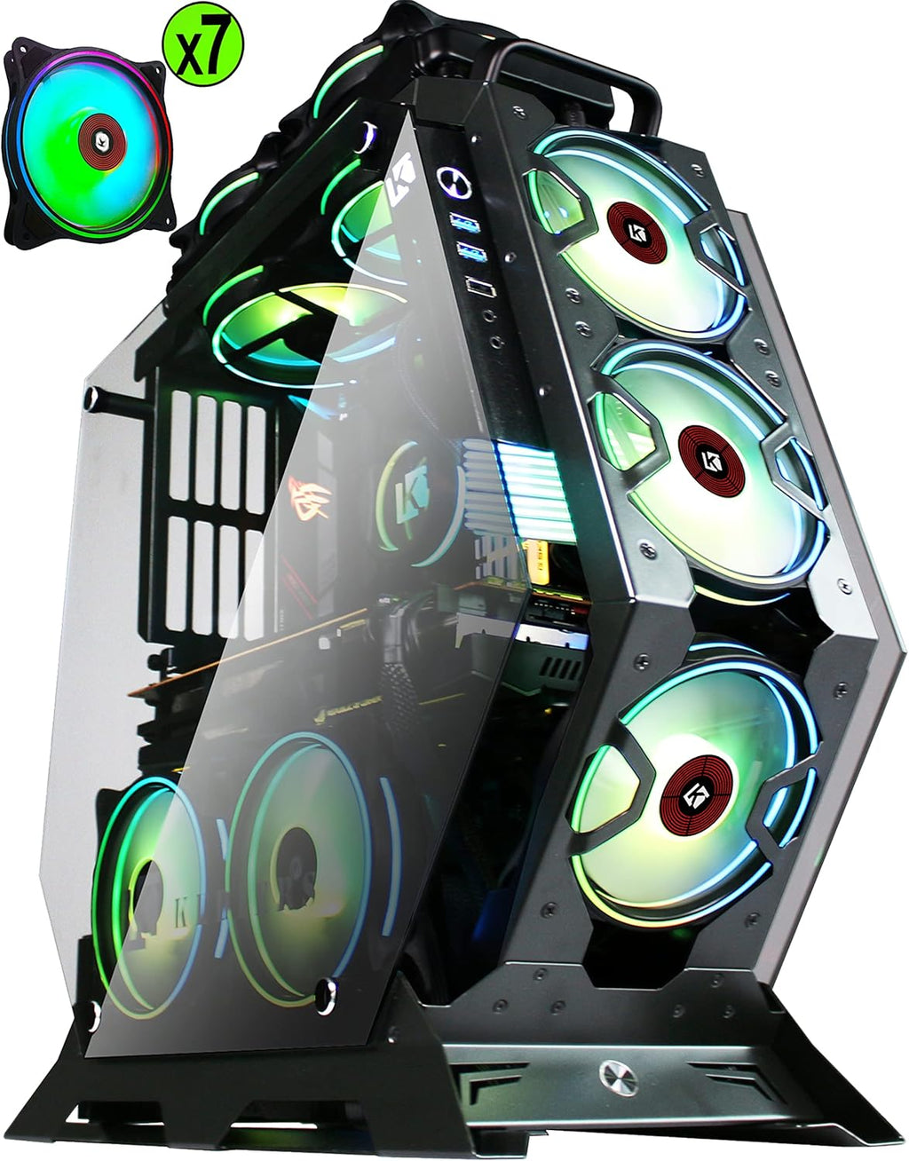 ATX Tower Tempered Glass PC Case with 7 RGB Fans A517