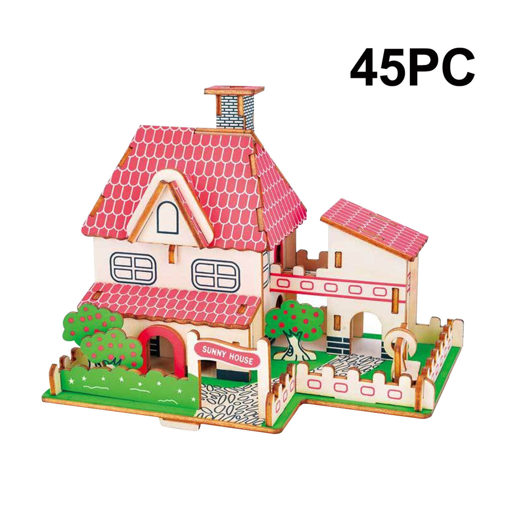 45Pcs 3D Wooden Puzzles DIY Building Model Toys N407