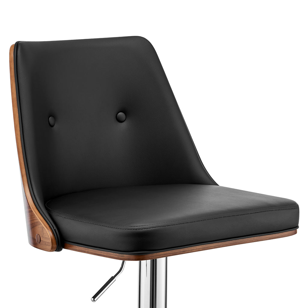 Faux Leather/Wood Swivel Bar Stool in Black/Walnut Z95923