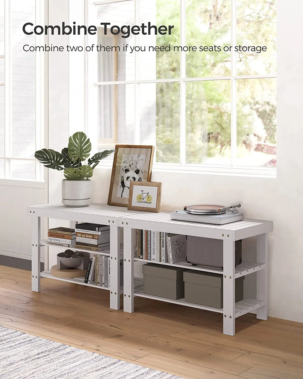 White 3-Tier Bamboo Shoe Rack Bench G220785