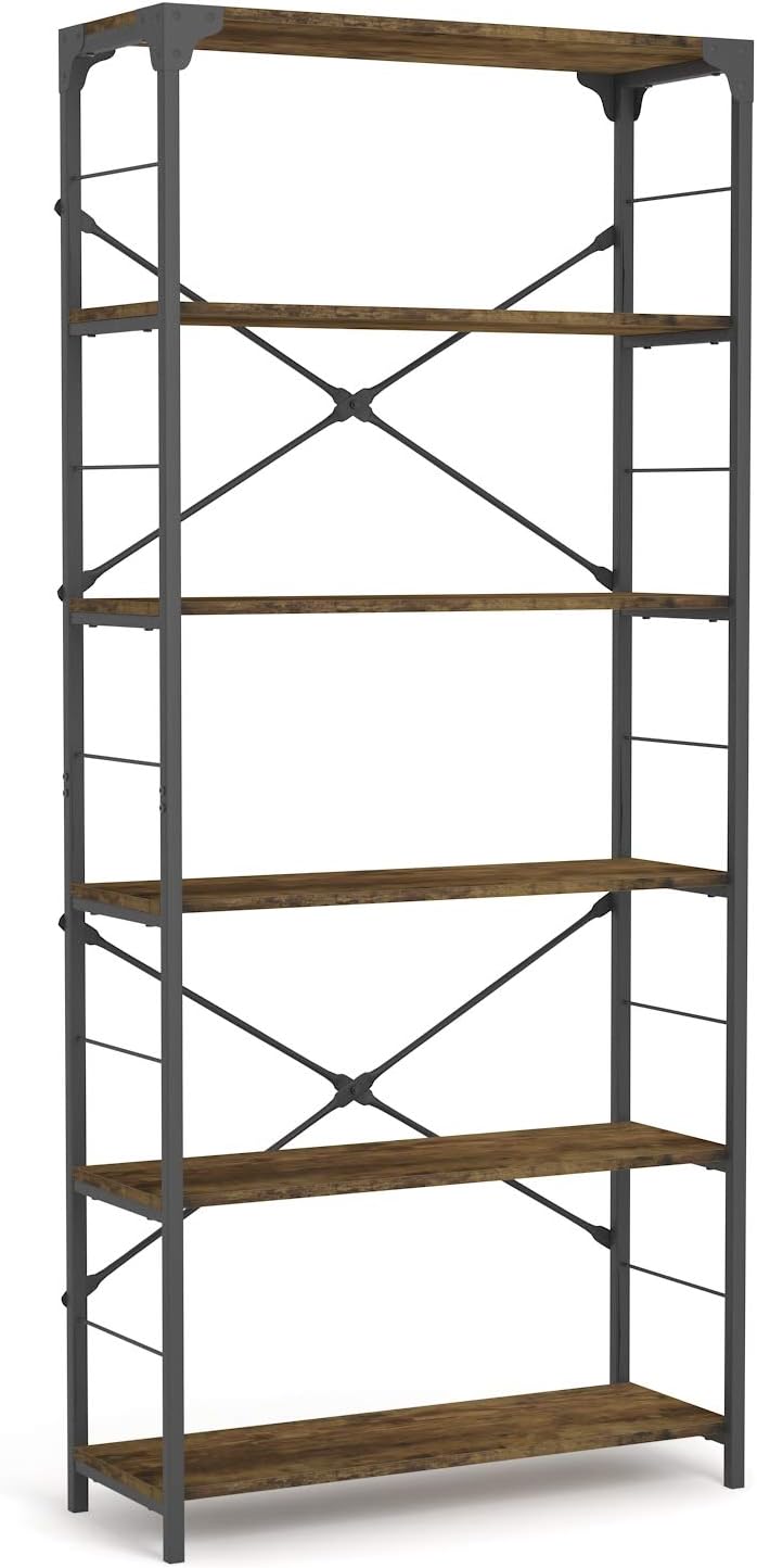 6-Tier Industrial Black Bookcase F825