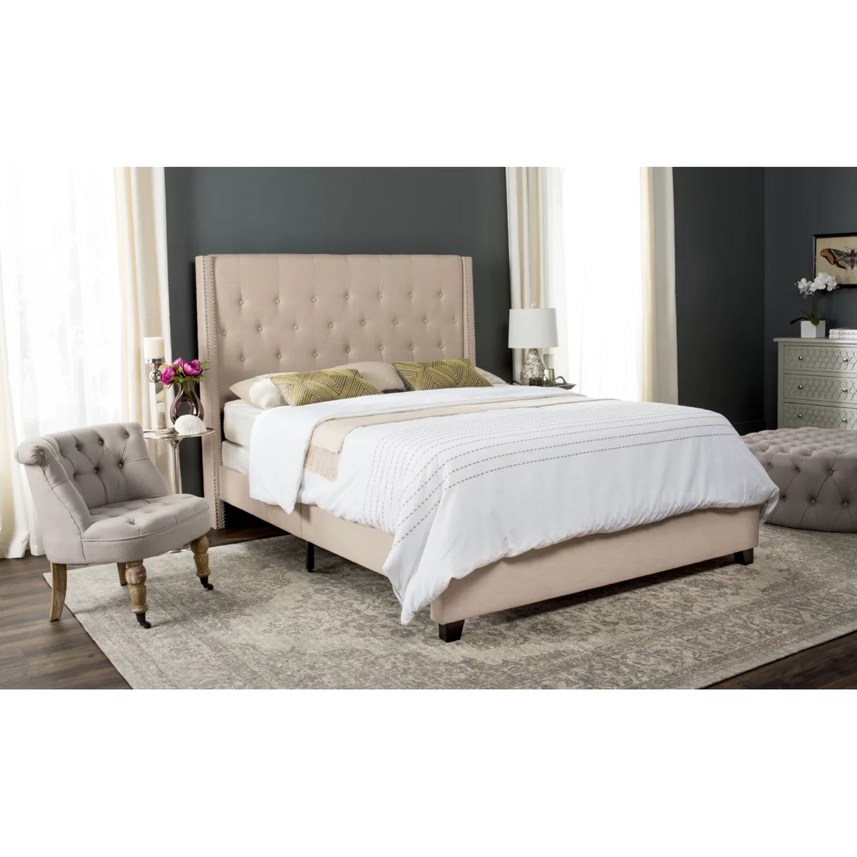 Twin Light Beige Tufted Upholstered Bed Frame S496715