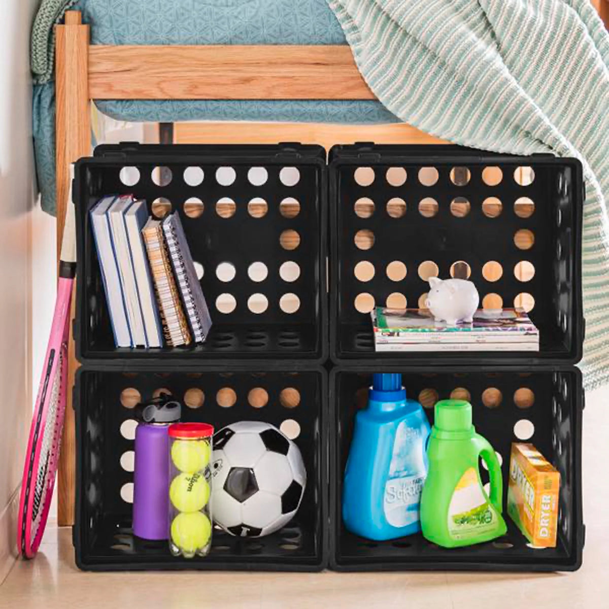 Stackable Storage Crate Organizer Bins with Handles, 18 Pack M165