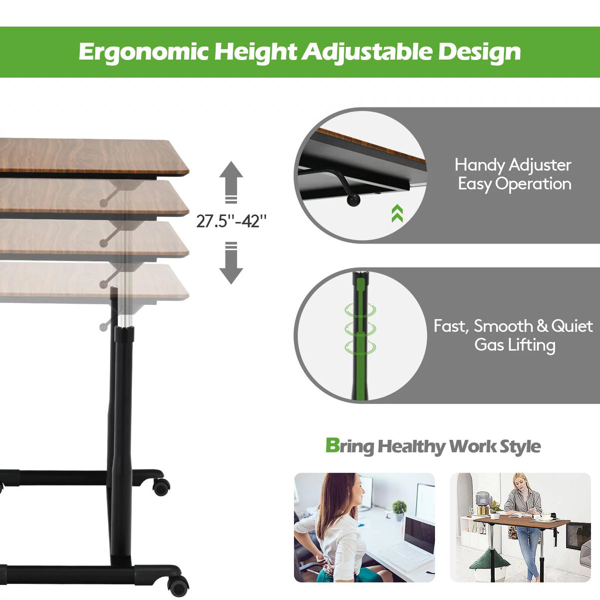 Height Adjustable Standing Desk with Lockable Casters W7993