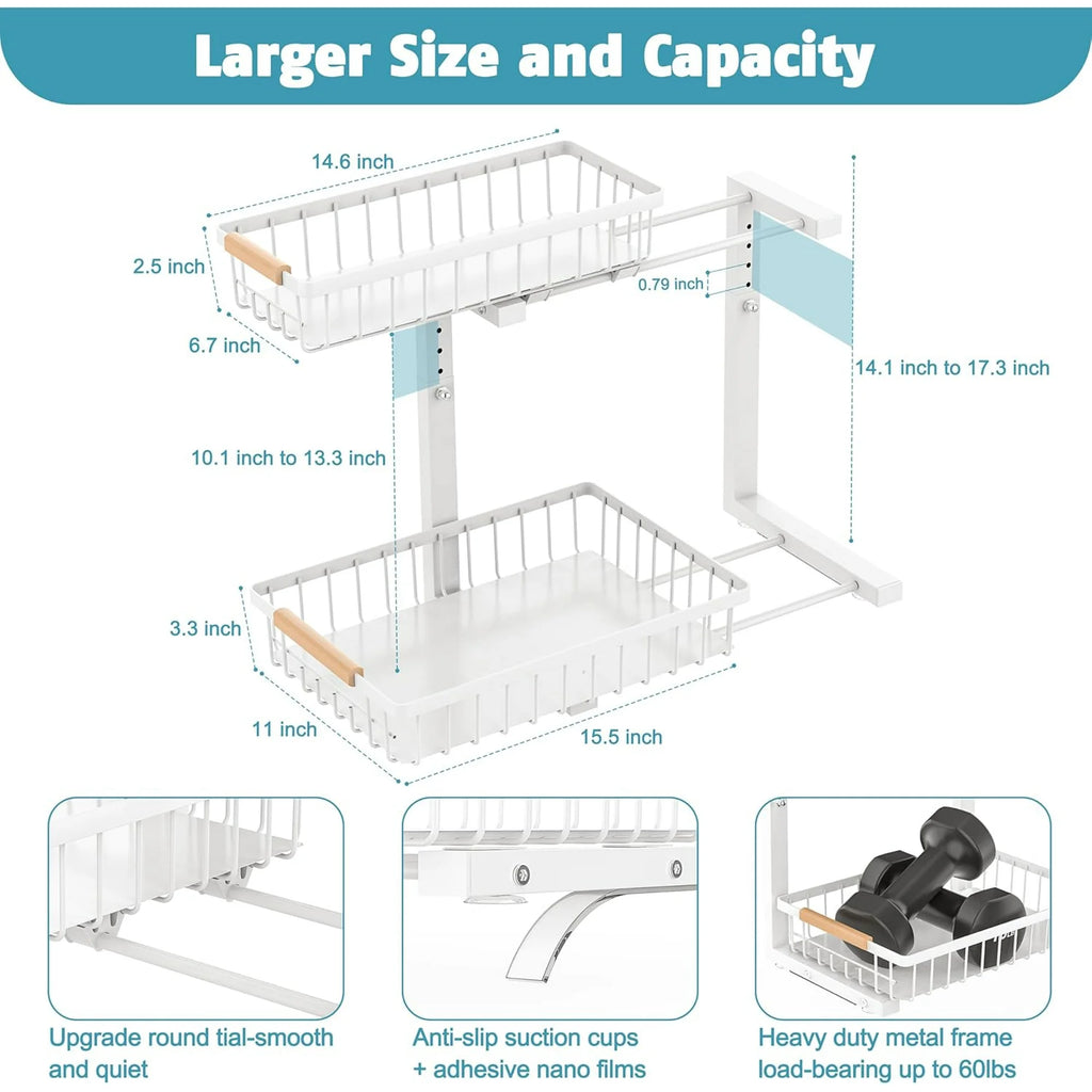 2 Pack Height Adjustable 2 Tier Pull Out Metal Under Sink Organizer V503418