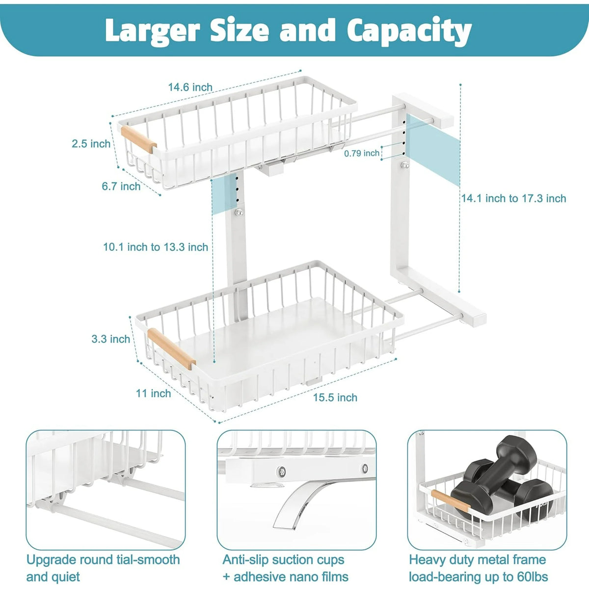 2 Pack Height Adjustable 2 Tier Pull Out Metal Under Sink Organizer V503418