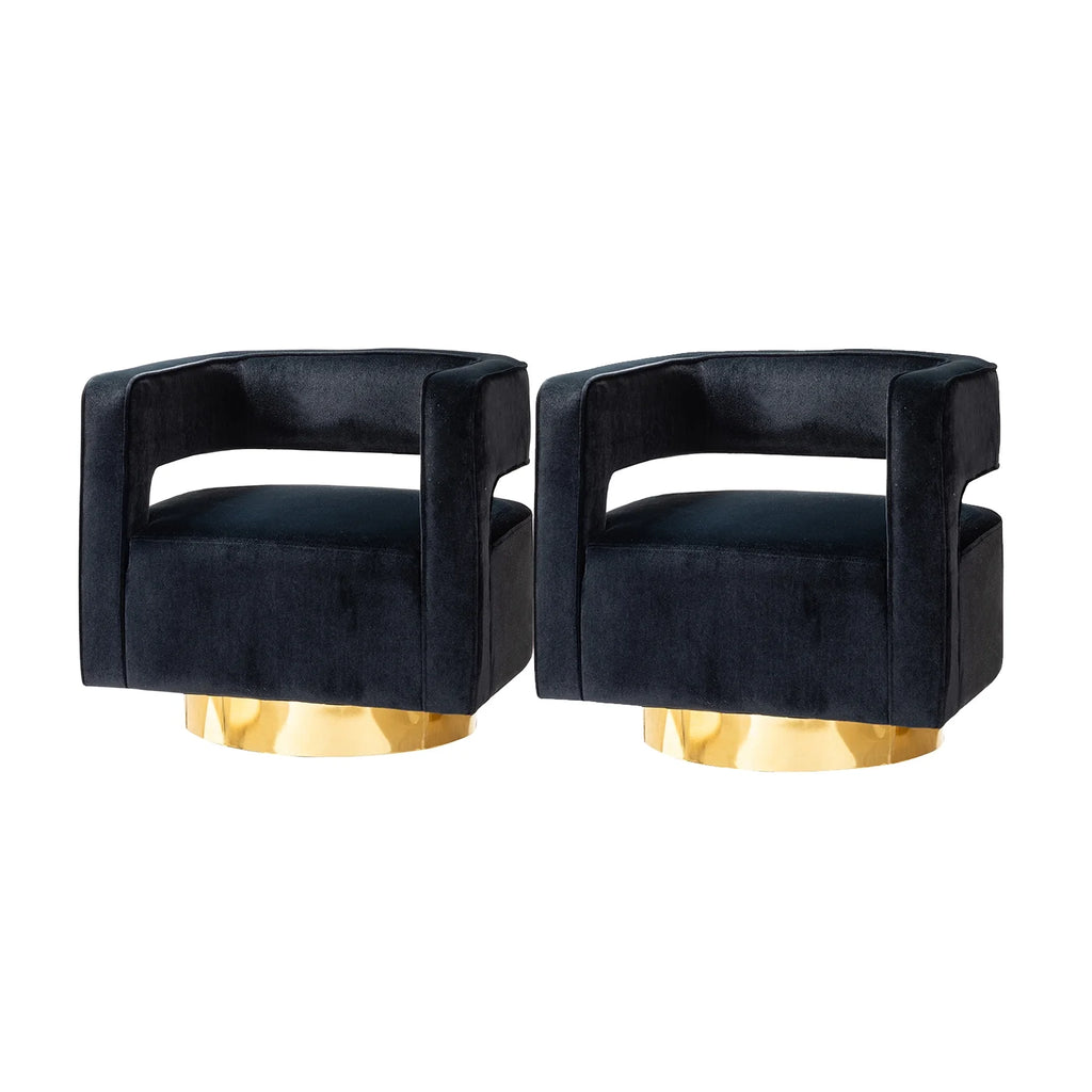 Black Velvet Swivel Barrel Chair Set of 2 U43975