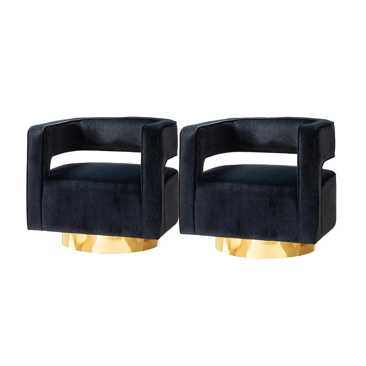 Black Velvet Swivel Barrel Chair Set of 2 U43975