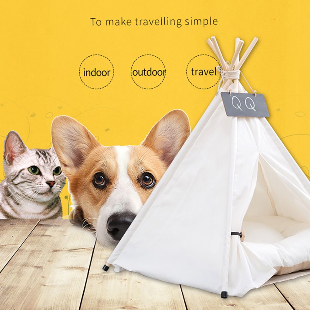 Canvas Wooden Pet House Dog Cat Bed V61116