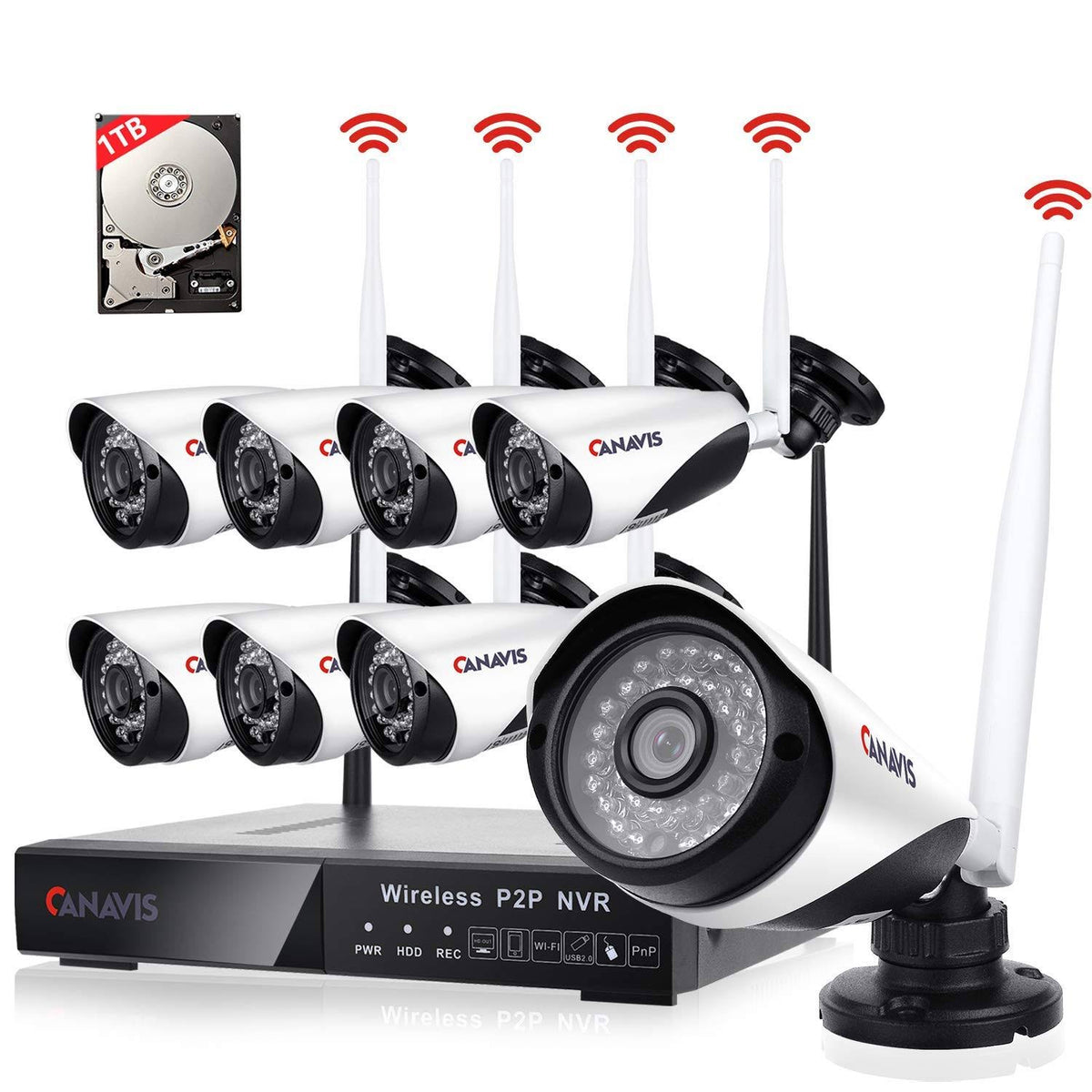 8 Channel Wireless Security Camera System NVR Video Surveillance System 720p Bullet Camera Night Vision Motion Detection U930867
