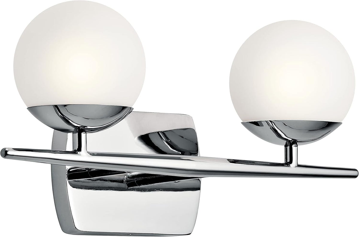 16.5 2 Light Halogen Vanity Light with Satin Etched Cased Opal Glass Natural Brass W1755