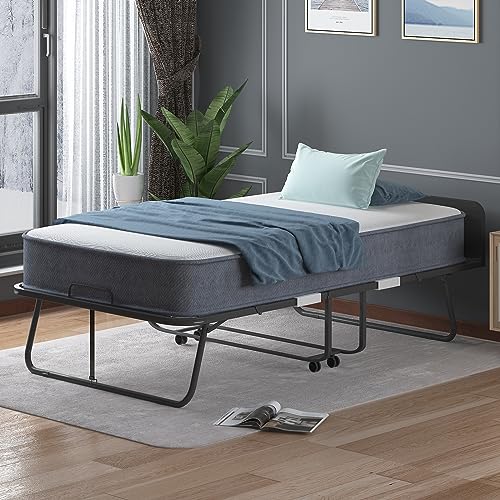 Twin Size Folding Bed with 4" Memory Foam Mattress & Metal Frame T896956