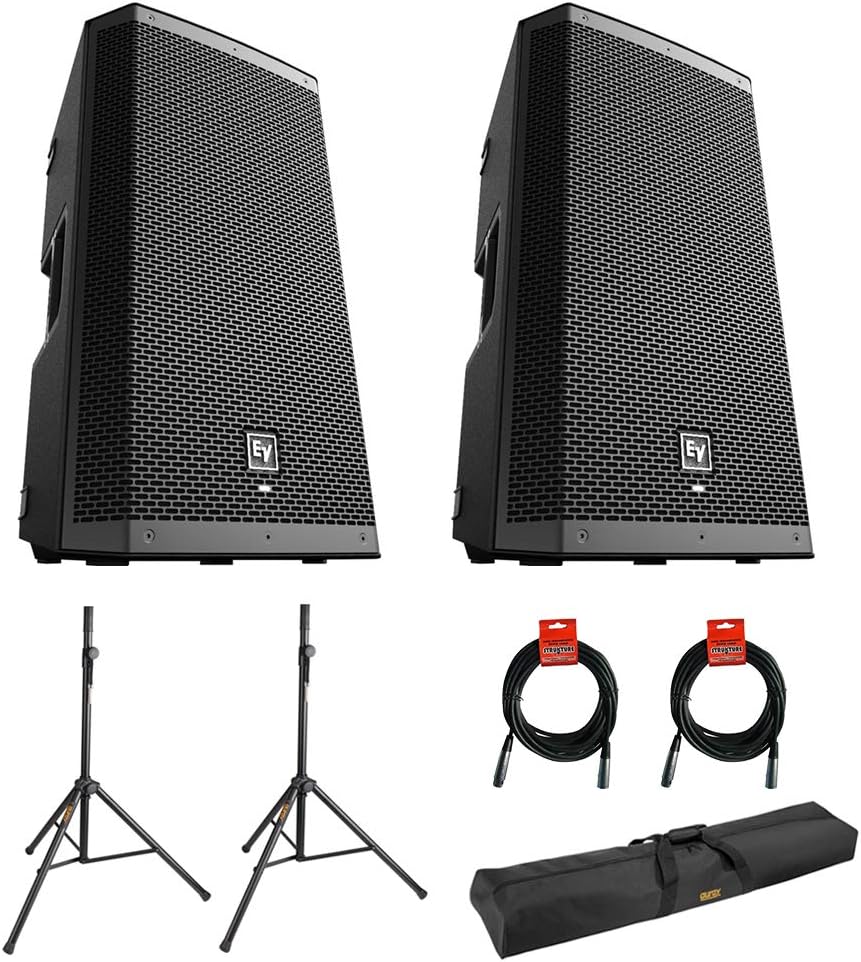 12 2-Way 1000W Bluetooth Powered Loudspeaker with Steel Speaker Stand and XLR Cable G875