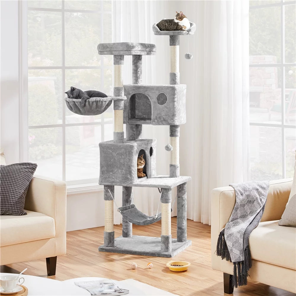 Light Gray Multilevel Cat Tree with 2 Condos O248
